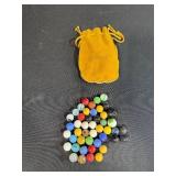 Collection of Vintage Marbles in Suede Drawstring Bags