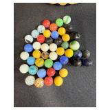 Collection of Vintage Marbles in Suede Drawstring Bags