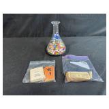 Vintage Marbles in Glass Vase with Monopoly Game Money and Cards