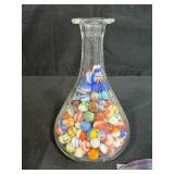 Vintage Marbles in Glass Vase with Monopoly Game Money and Cards