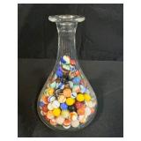Vintage Marbles in Glass Vase with Monopoly Game Money and Cards