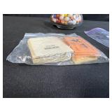 Vintage Marbles in Glass Vase with Monopoly Game Money and Cards