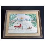 Set of 4 Vintage and Antique Picture Frames with Winter Scene Painting