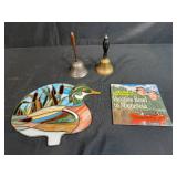 Vintage Mixed Lot: Stained Glass Duck Suncatcher, 2 Hand Bells, Vacation Road to Minnesota Record