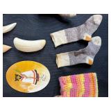 Vintage Folk Art Collection with Sock Monkeys, Carved Faux Claws, and Handmade Dolls