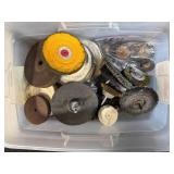 Box of Assorted Wire Wheels, Buffing Wheels, and Abrasive Discs