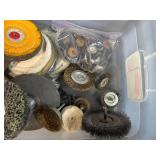 Box of Assorted Wire Wheels, Buffing Wheels, and Abrasive Discs