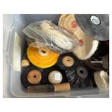 Box of Assorted Wire Wheels, Buffing Wheels, and Abrasive Discs