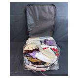Collection of Vintage Linens, Tablecloths and Textiles in Zippered Storage Bag