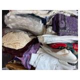 Collection of Vintage Linens, Tablecloths and Textiles in Zippered Storage Bag