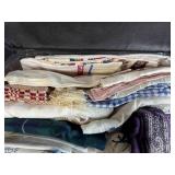 Collection of Vintage Linens, Tablecloths and Textiles in Zippered Storage Bag