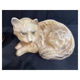 Vintage Decorative Collection: Cat Figurine, Birdcage Display, and Ornate Glass Jewelry Box