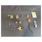 Collection of Vintage Padlocks, Chains, and Lock Hardware