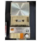 Collection of Country Music Cassette Tapes with Motorola Cassette Recorder and Storage Bins