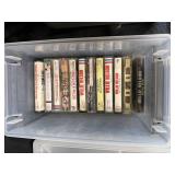 Collection of Country Music Cassette Tapes with Motorola Cassette Recorder and Storage Bins