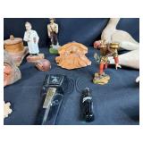 Collection of Vintage Wooden Carvings, Figurines, and Trinkets