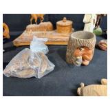 Collection of Vintage Wooden Carvings, Figurines, and Trinkets