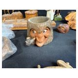 Collection of Vintage Wooden Carvings, Figurines, and Trinkets