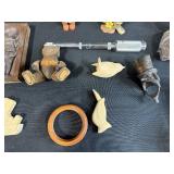 Collection of Vintage Wooden Carvings, Figurines, and Trinkets