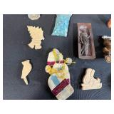 Collection of Vintage Wooden Carvings, Figurines, and Trinkets