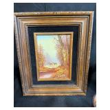 Mixed Lot of Vintage Collectibles with Framed Art, Figurines, Book, and Game Pieces