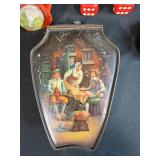 Mixed Lot of Vintage Collectibles with Framed Art, Figurines, Book, and Game Pieces