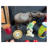 Mixed Lot of Vintage Collectibles with Framed Art, Figurines, Book, and Game Pieces