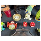 Mixed Lot of Vintage Collectibles with Framed Art, Figurines, Book, and Game Pieces
