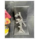 Mixed Lot of Vintage Collectibles with Framed Art, Figurines, Book, and Game Pieces