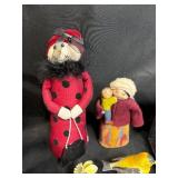 Mixed Lot of Vintage Collectibles with Framed Art, Figurines, Book, and Game Pieces