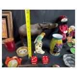 Mixed Lot of Vintage Collectibles with Framed Art, Figurines, Book, and Game Pieces