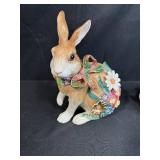 Set of 3 Decorative Porcelain Bunny Figurines with Floral Accents