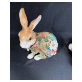 Set of 3 Decorative Porcelain Bunny Figurines with Floral Accents