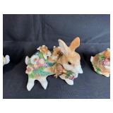 Set of 3 Decorative Porcelain Bunny Figurines with Floral Accents