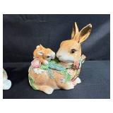 Set of 3 Decorative Porcelain Bunny Figurines with Floral Accents