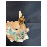 Set of 3 Decorative Porcelain Bunny Figurines with Floral Accents
