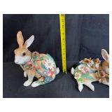 Set of 3 Decorative Porcelain Bunny Figurines with Floral Accents
