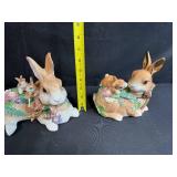 Set of 3 Decorative Porcelain Bunny Figurines with Floral Accents