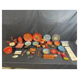 Collection of Scandinavian Folk Art Wooden Bowls, Plates, Dala Horses and Decorative Items