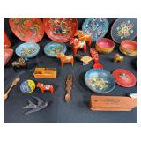 Collection of Scandinavian Folk Art Wooden Bowls, Plates, Dala Horses and Decorative Items