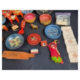 Collection of Scandinavian Folk Art Wooden Bowls, Plates, Dala Horses and Decorative Items
