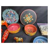 Collection of Scandinavian Folk Art Wooden Bowls, Plates, Dala Horses and Decorative Items