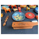 Collection of Scandinavian Folk Art Wooden Bowls, Plates, Dala Horses and Decorative Items
