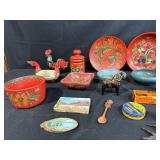 Collection of Scandinavian Folk Art Wooden Bowls, Plates, Dala Horses and Decorative Items