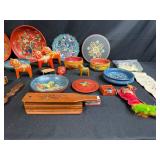 Collection of Scandinavian Folk Art Wooden Bowls, Plates, Dala Horses and Decorative Items