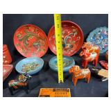 Collection of Scandinavian Folk Art Wooden Bowls, Plates, Dala Horses and Decorative Items