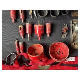 Mixed Lot Woodworking Hand Planes, Hole Saws, Straps, and Storage Boxes