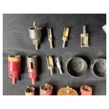 Mixed Lot Woodworking Hand Planes, Hole Saws, Straps, and Storage Boxes