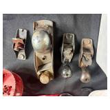 Mixed Lot Woodworking Hand Planes, Hole Saws, Straps, and Storage Boxes