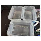 Mixed Household and Garage Lot: Bins, Brushes, Tools, Wind Chimes, Mug